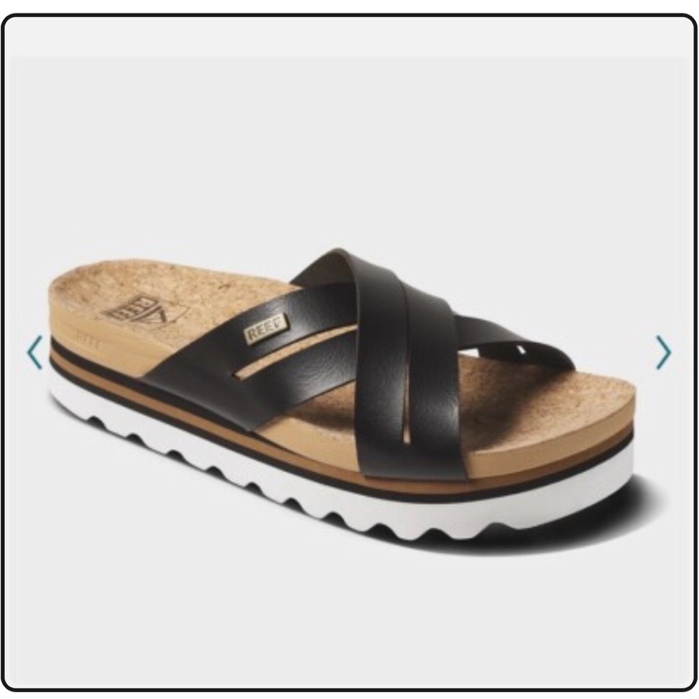Reef Kaia Black and Tan Platform Sandals